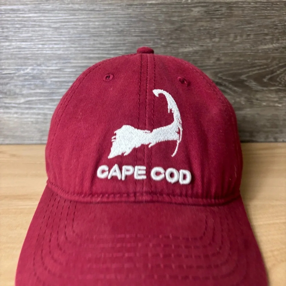 Cape Cod Hat Cap Strap Back Red White Logo Adjustable